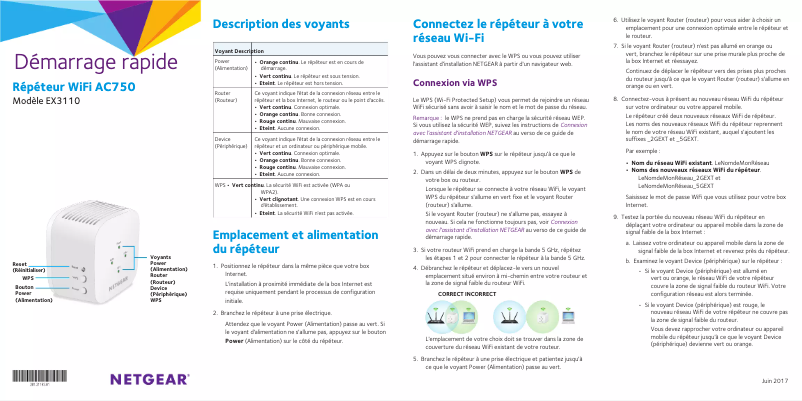 Page 1 de la notice Guide d'installation Netgear EX3110