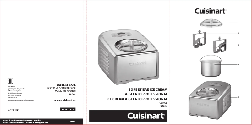 Page 1 de la notice Manuel utilisateur Cuisinart ICE-100