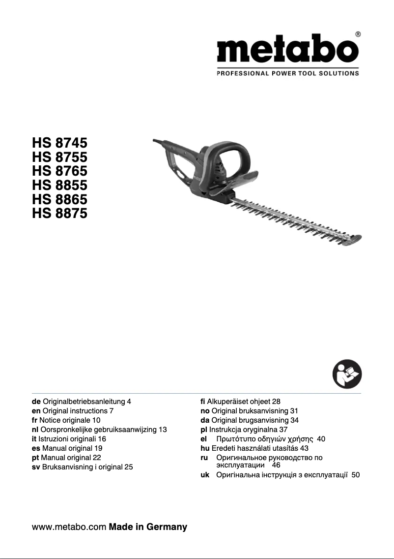 Page n°1 - Manuel utilisateur Metabo HS 8745