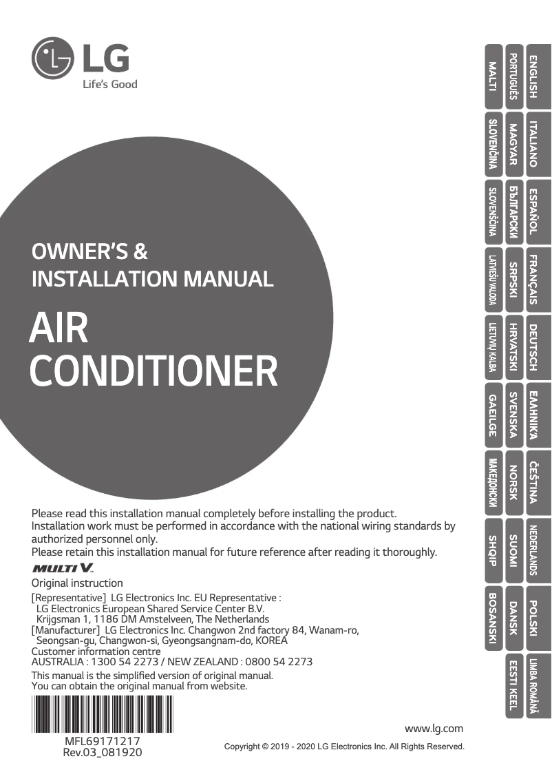 Página 1 del manual Manual de usuario LG ZRUN060LSS0