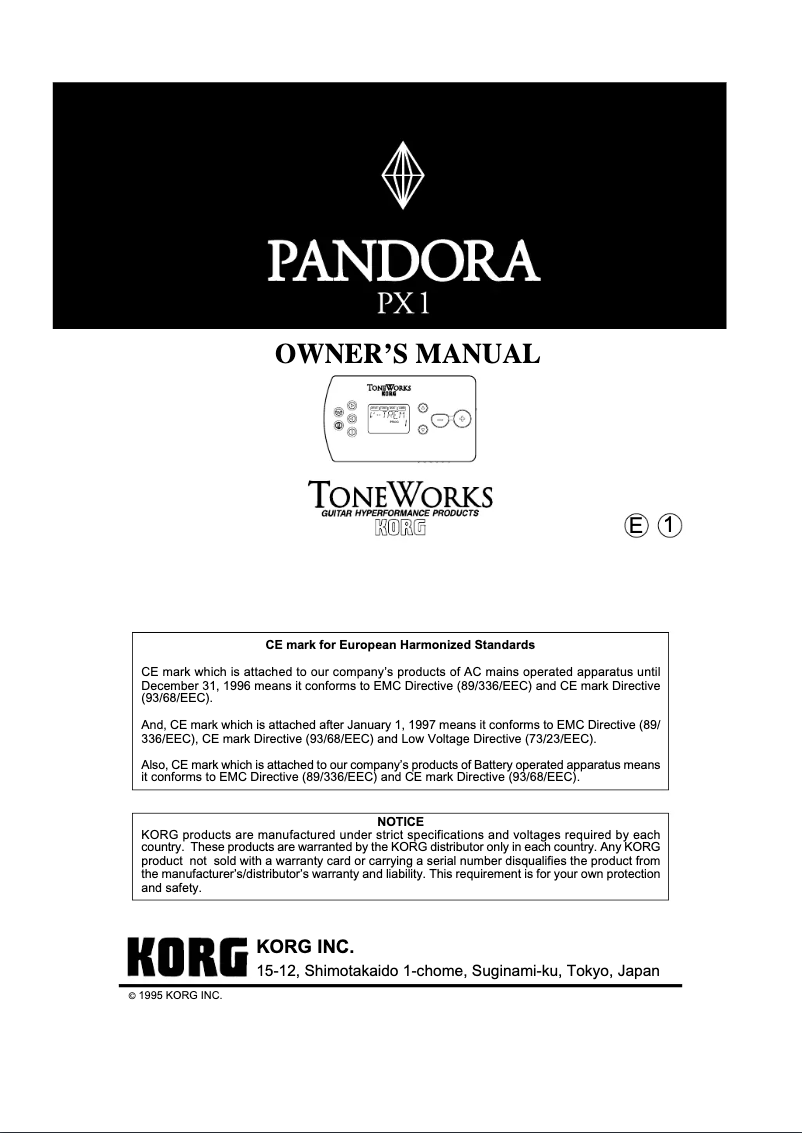 Page 1 de la notice Manuel utilisateur Korg PX1T