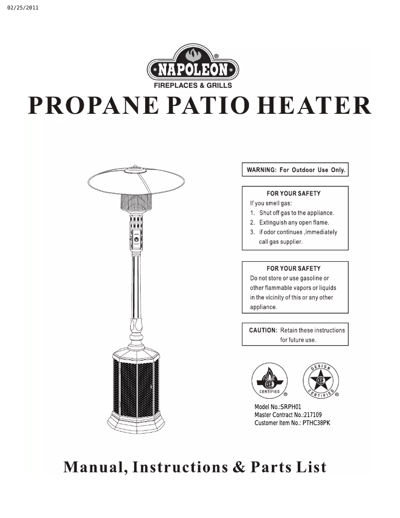 Page n°1 - Manuel utilisateur Napoleon PTHC38PK