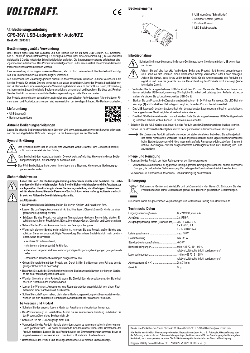 Page 1 de la notice Manuel utilisateur Voltcraft CPS-36W