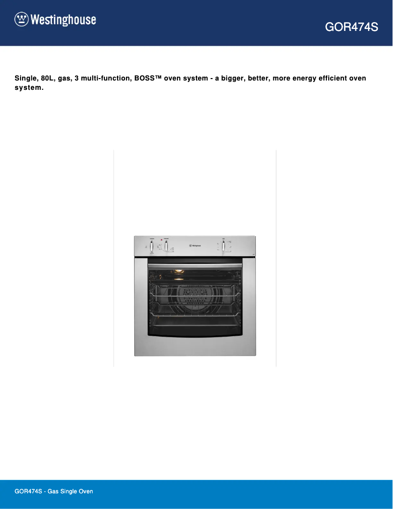 Page n°1 - Fiche technique Westinghouse GOR474S