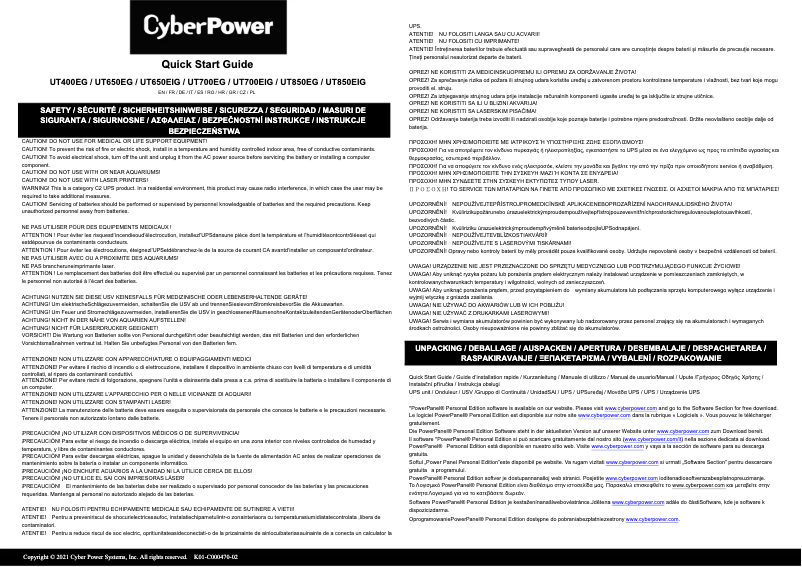Page 1 de la notice Manuel utilisateur CyberPower UT850EG