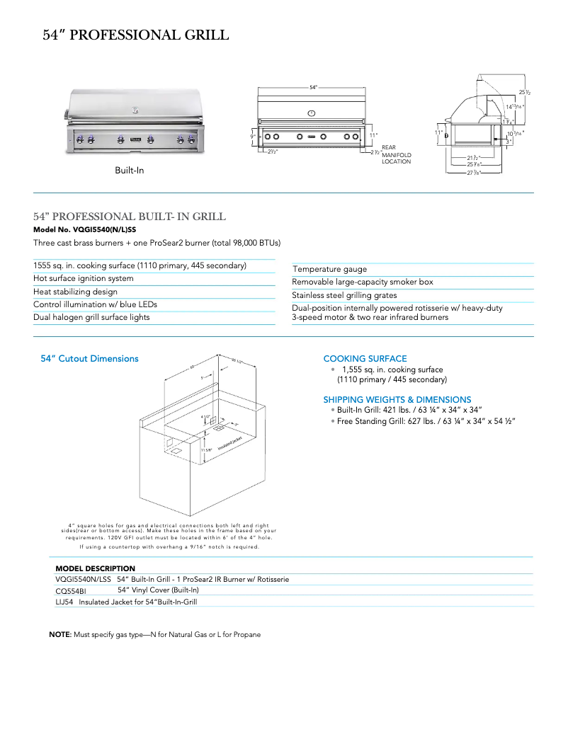Page 1 de la notice Fiche technique Viking VCFB5363RFW