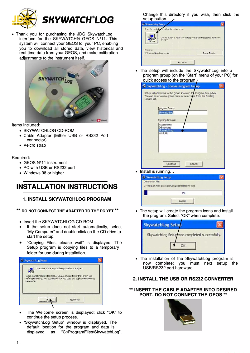 Page n°1 - Manuel utilisateur JDC Skywatch Log