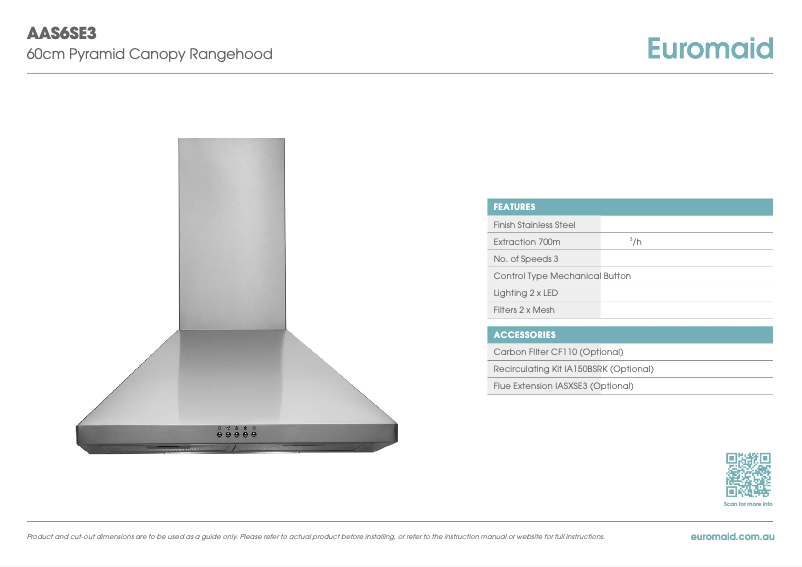 Page 1 de la notice Fiche technique Euromaid AAS6SE3