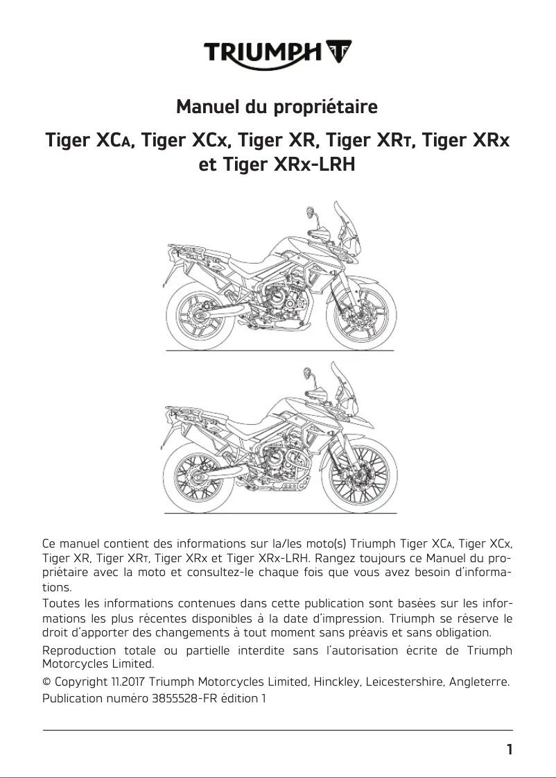 Page 1 de la notice Manuel utilisateur Triumph Tiger 800 XRT (2019)