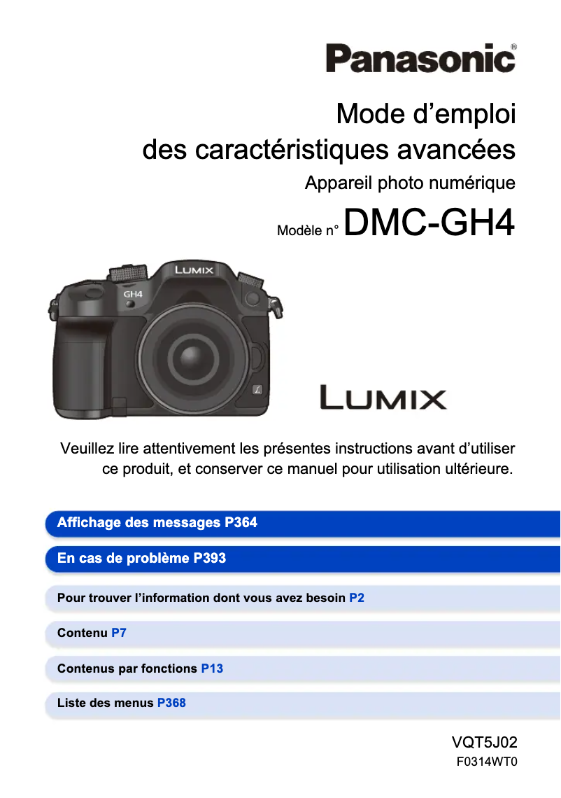 Page n°1 - Manuel utilisateur Panasonic Lumix DMC-GH4