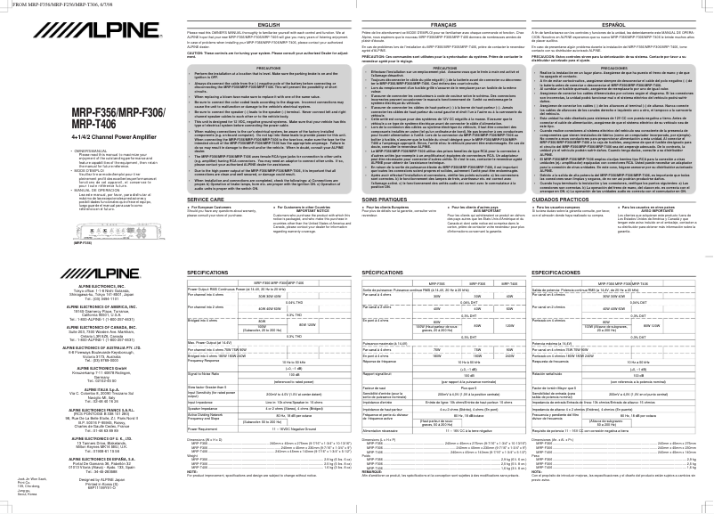 Page 1 de la notice Manuel utilisateur Alpine MRP-F306