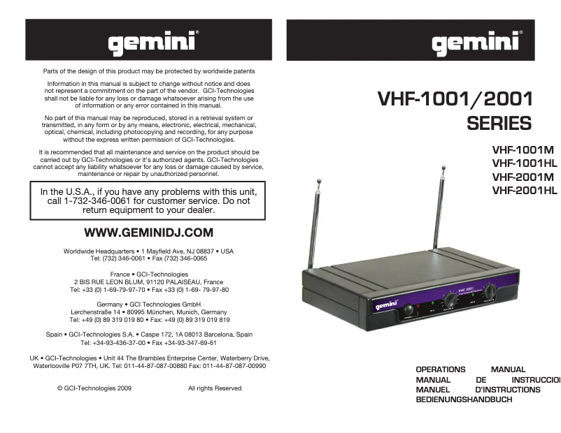 Page n°1 - Manuel utilisateur Gemini VHF-2001M-S48