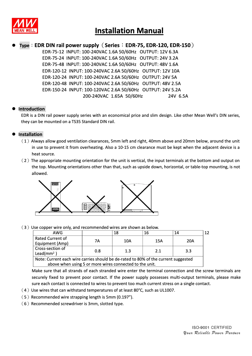 Page n°1 - Mode d'emploi Mean Well EDR-150-24