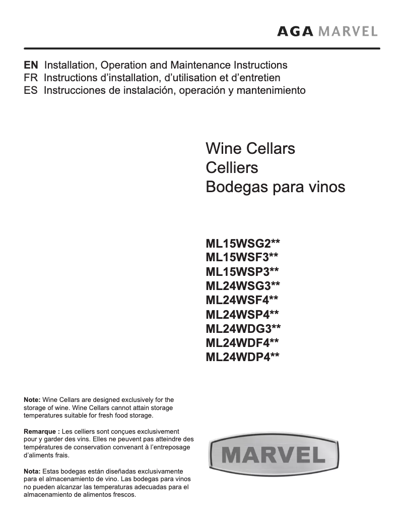 Page 1 de la notice Manuel utilisateur Marvel ML24WDG3RS