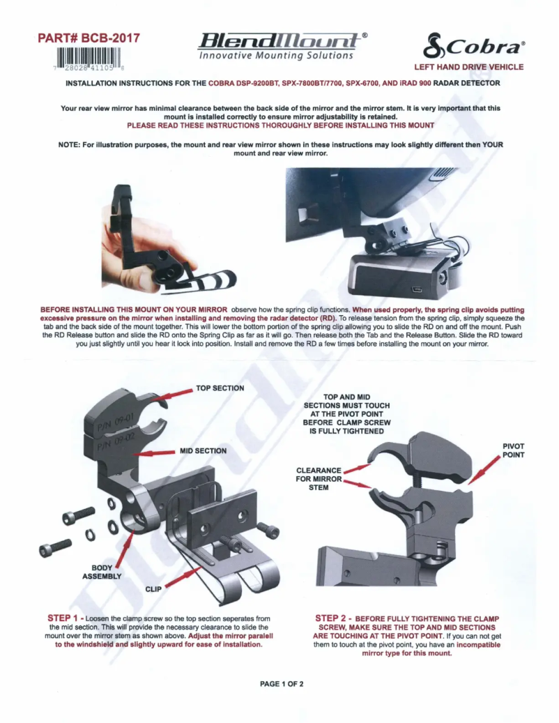 Página 1 del manual Manual de usuario BlendMount BCB-2017