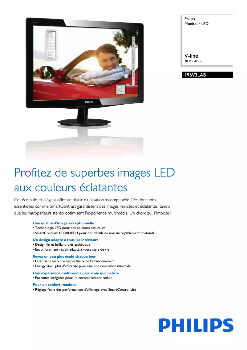 Page 1 de la notice Fiche technique Philips 196V3LAB