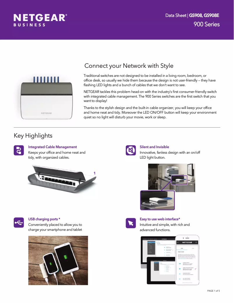 Page n°1 - Fiche technique Netgear GS908E