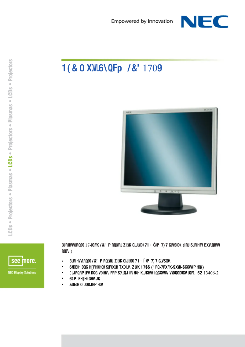 Página 1 del manual Ficha técnica NEC MultiSync LCD170V