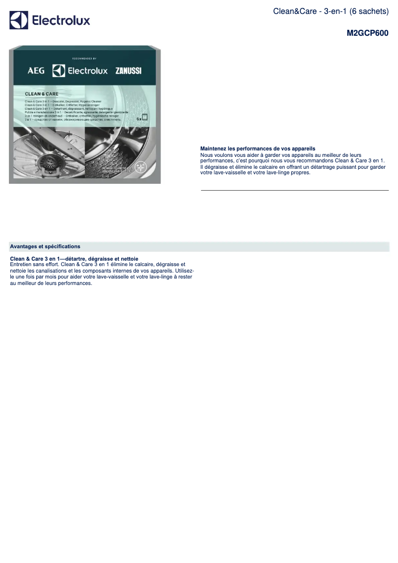 Page 1 de la notice Fiche technique AEG M2GCP600