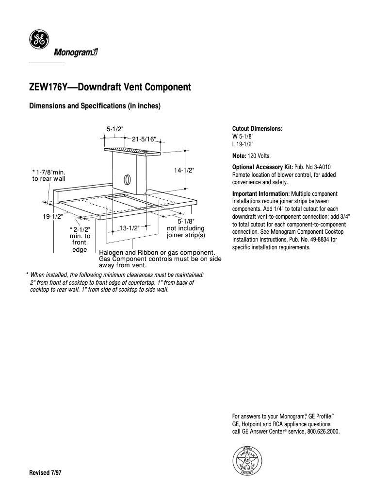 Página 1 del manual Ficha técnica GE ZEW176YSS
