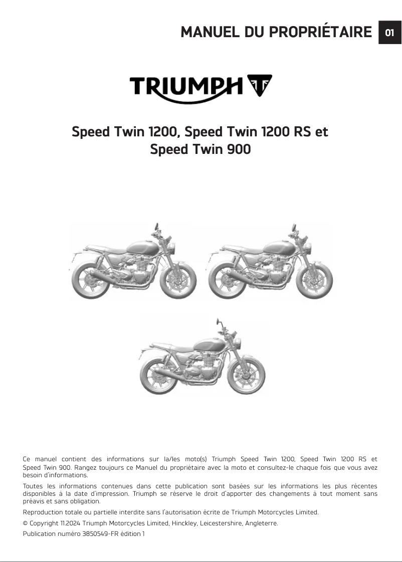 Page n°1 - Manuel utilisateur Triumph Speed Twin 1200 (2025)