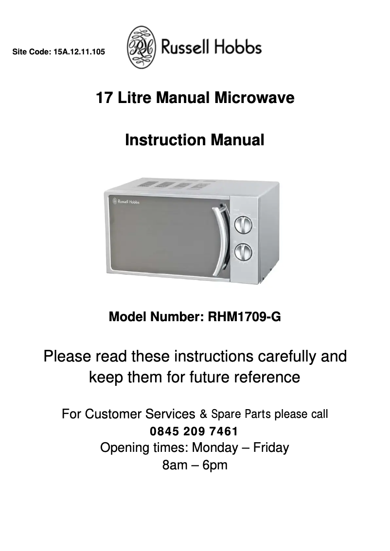 Page 1 de la notice Manuel utilisateur Russell Hobbs RHM1709-G