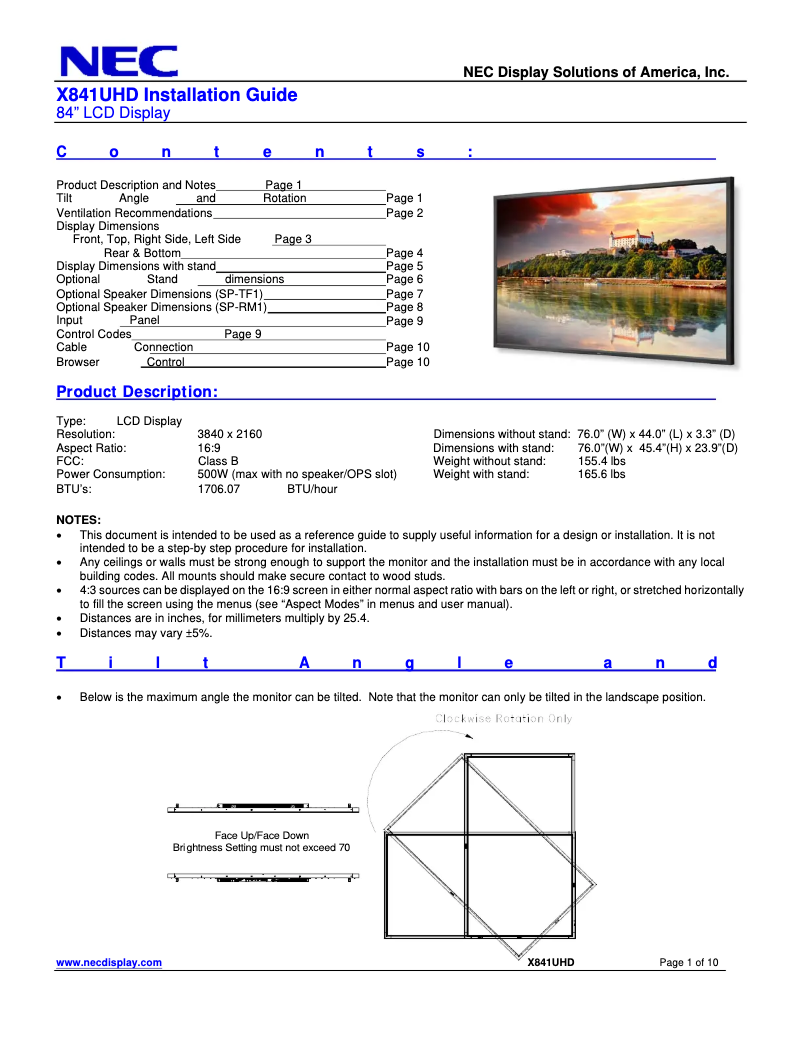 Page 1 de la notice Manuel utilisateur NEC MultiSync X841UHD-AVT2