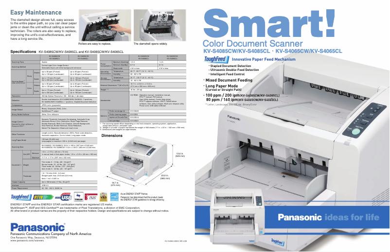 Page 1 de la notice Manuel utilisateur Panasonic KV-S4085CL