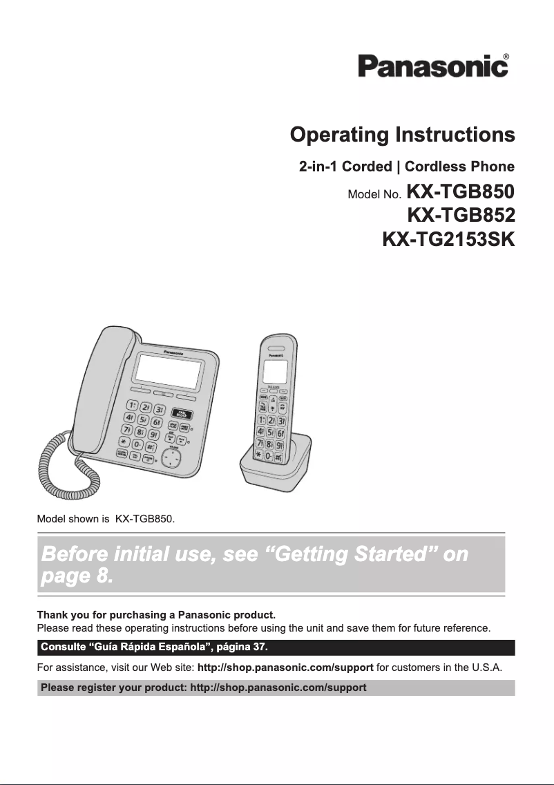 Image de la première page du manuel de l'appareil KX-TGB850