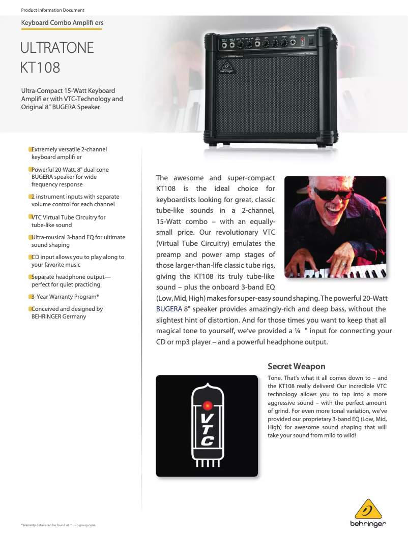 Page n°1 - Fiche technique Behringer Ultratone KT108
