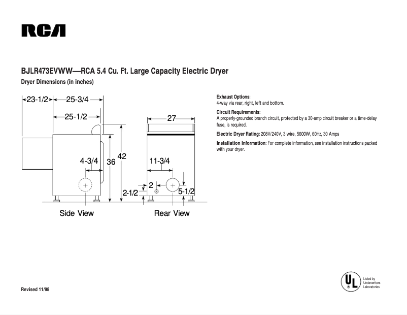 Image de la première page du manuel de l'appareil BJLR473EVWW