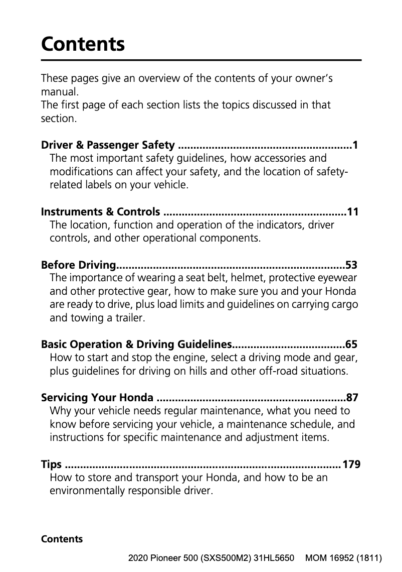 Page n°1 - Manuel utilisateur Honda Pioneer 500 (2020)