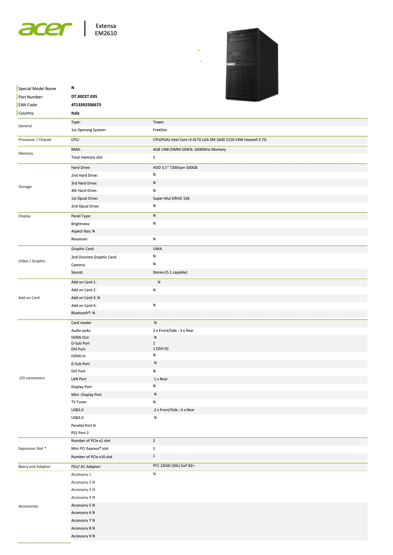 Image de la première page du manuel de l'appareil Extensa M2610