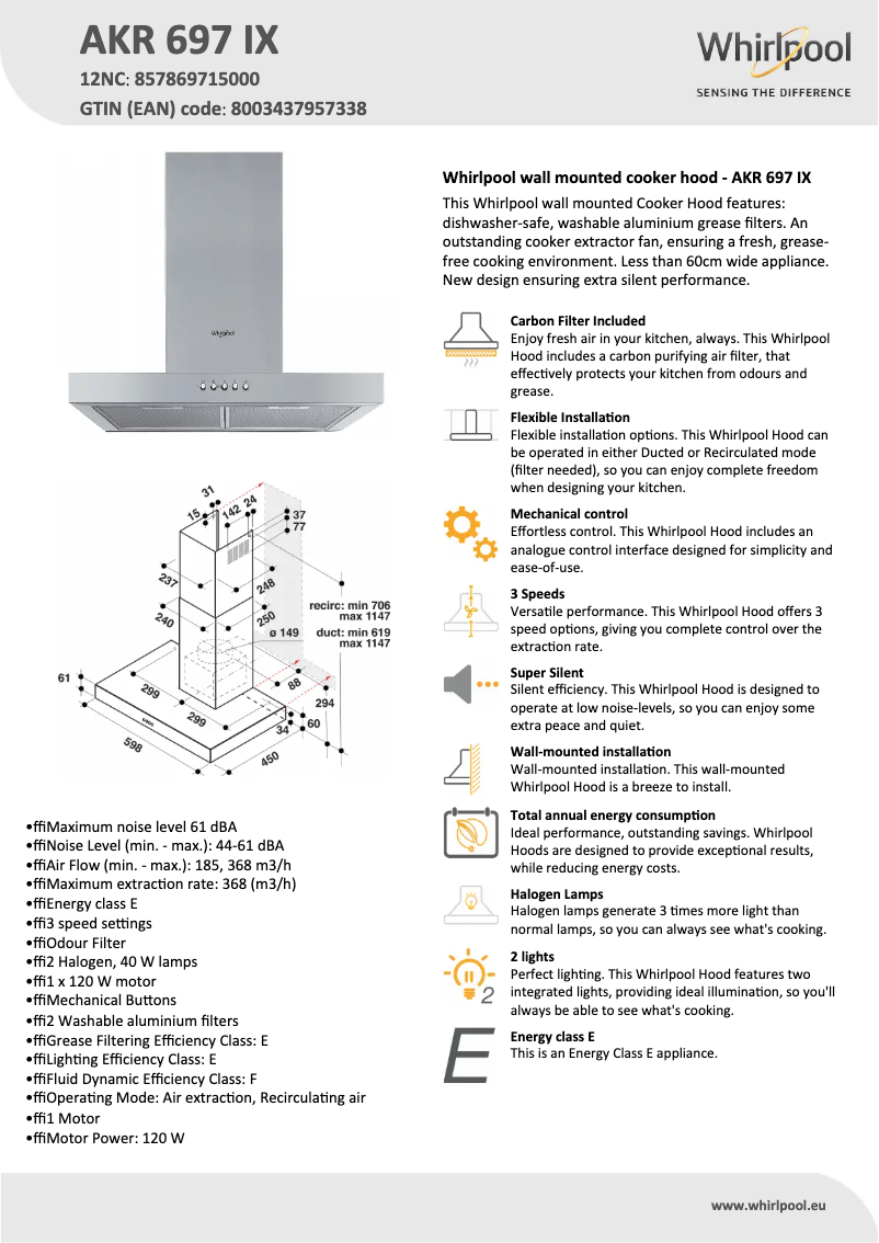 Page n°1 - Fiche technique Whirlpool AKR 697 IX