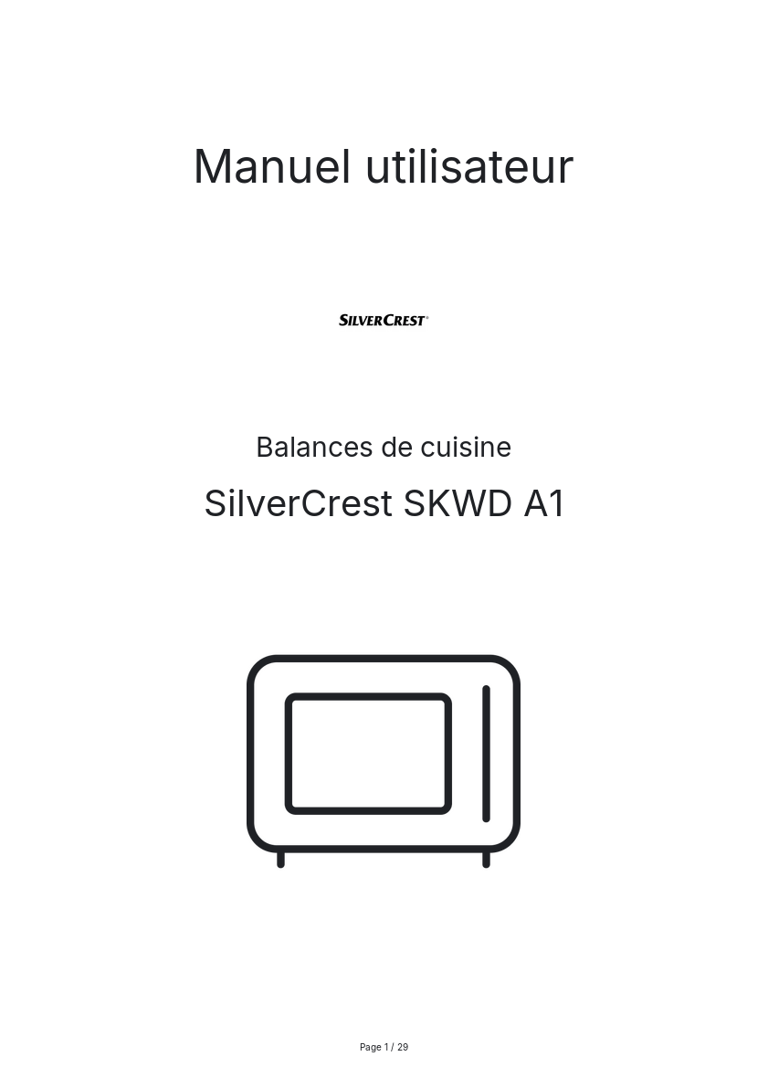 Page n°1 - Manuel utilisateur SilverCrest SKWD A1