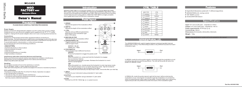 Page 1 de la notice Manuel utilisateur Mooer Mod Factory MKII