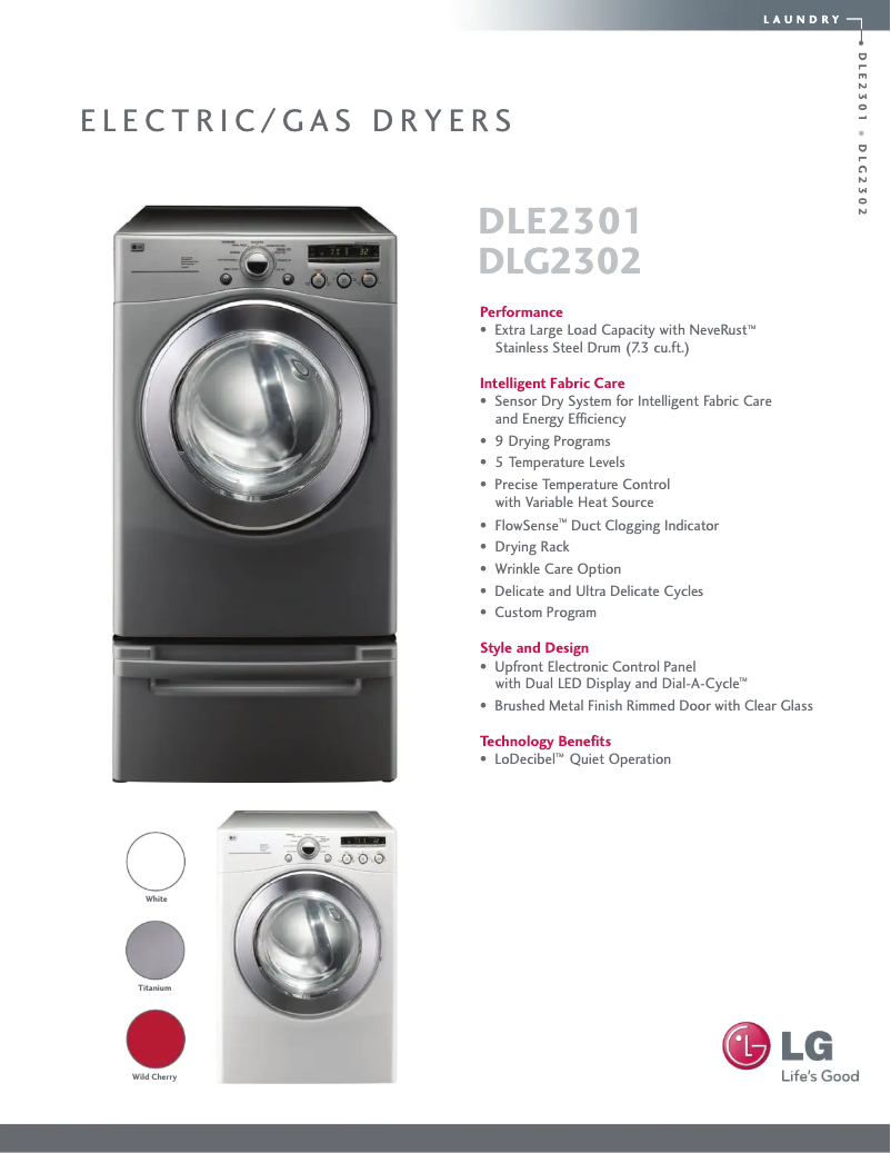 Page 1 de la notice Fiche technique LG DLG2302S