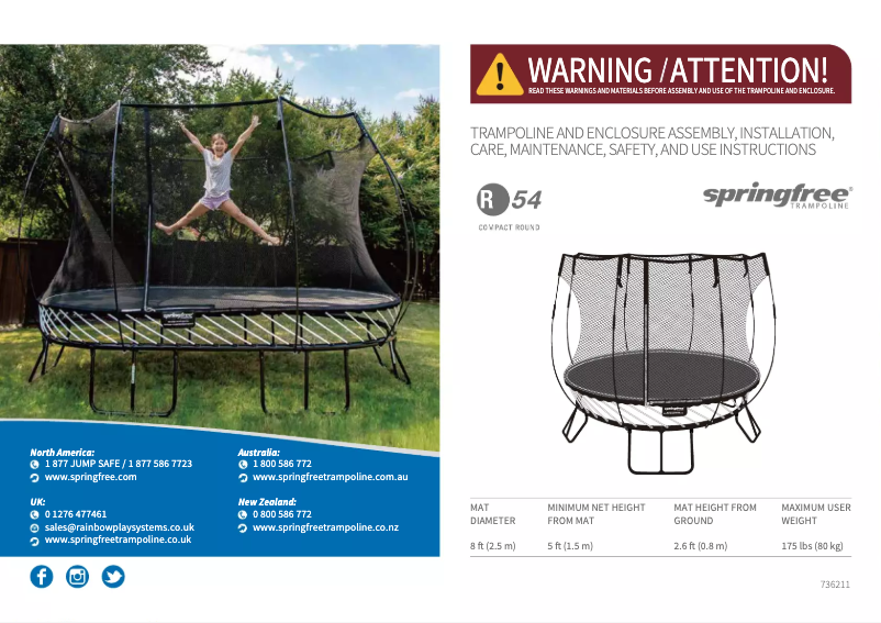 Page 1 de la notice Manuel utilisateur Springfree Compact Round R54