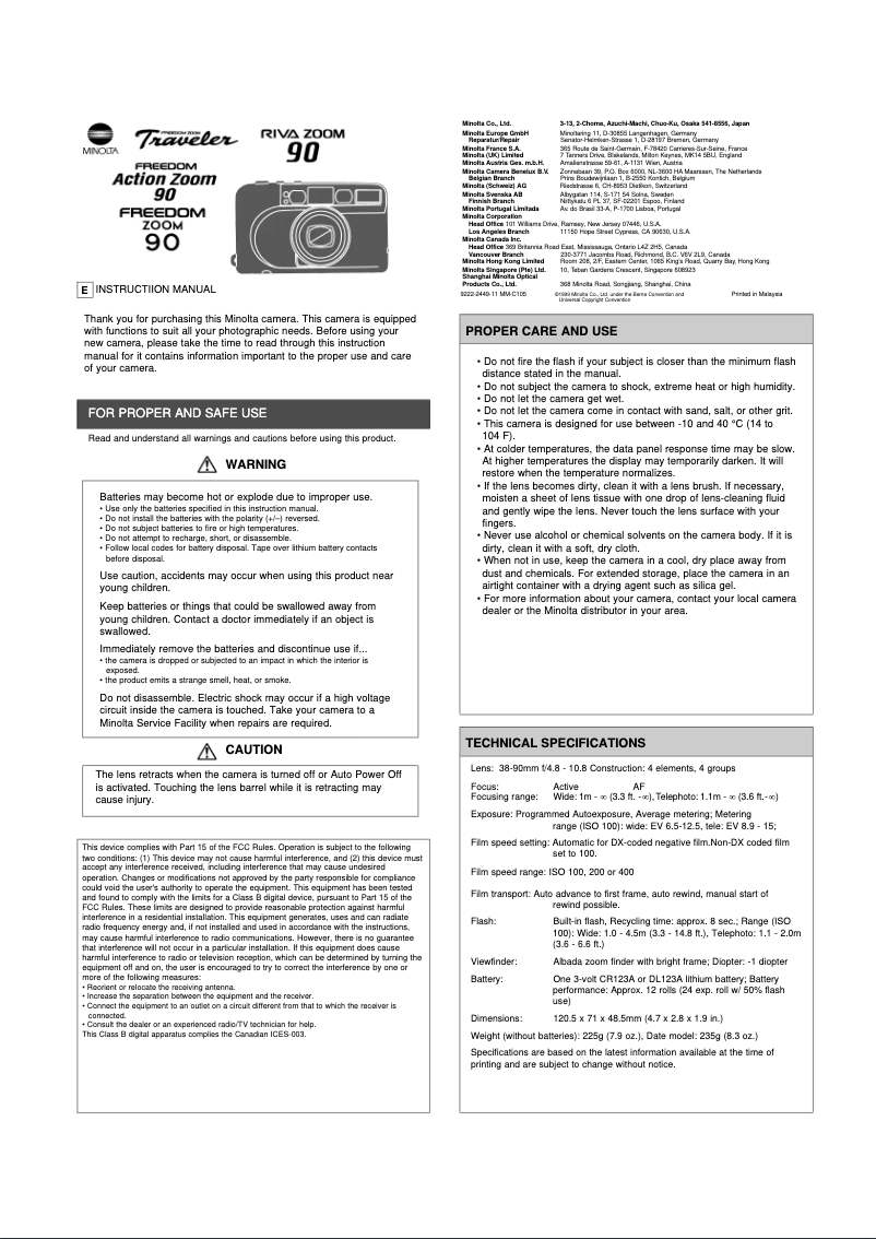 Page n°1 - Manuel utilisateur Konica Minolta Freedom Action Zoom 90