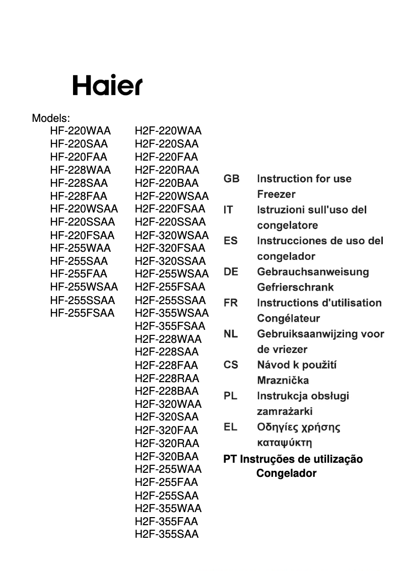 Image de la première page du manuel de l'appareil H2F-245WSA