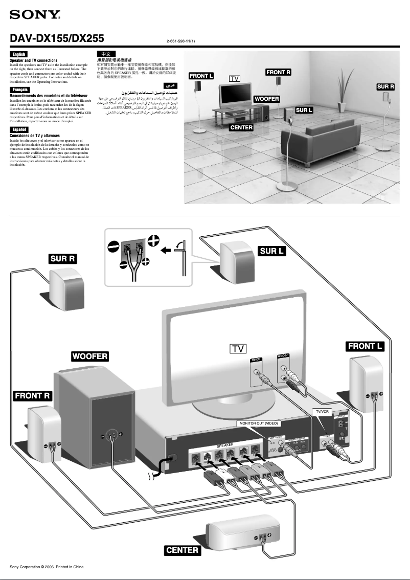 Page 1 de la notice Guide d'installation Sony DAV-DX155