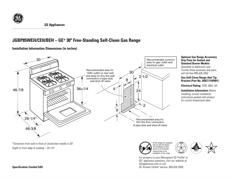 Page n°1 - Fiche technique GE JGBP85BEHBB