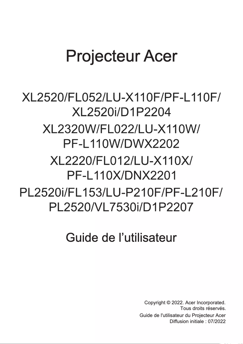 Page n°1 - Manuel utilisateur Acer XL2320W