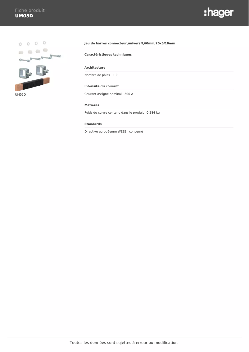 Page n°1 - Manuel utilisateur Hager UM05D