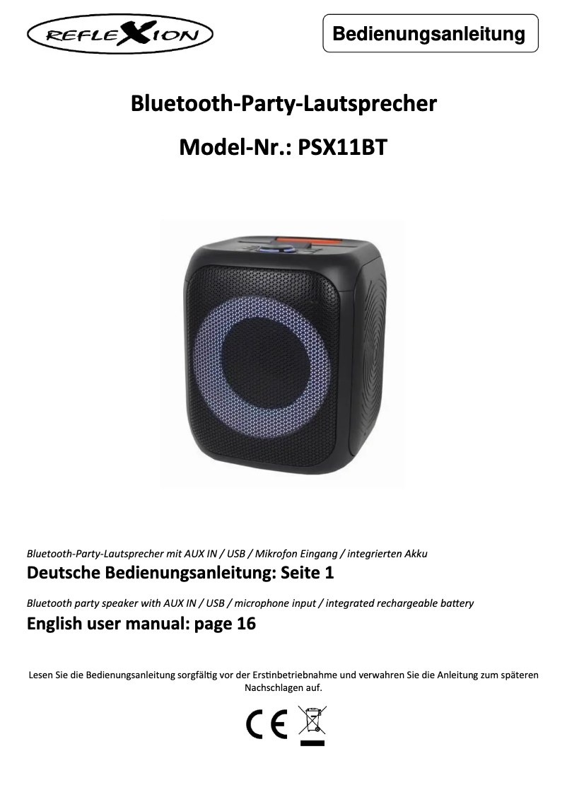 Página 1 del manual Manual de usuario Reflexion PSX11BT