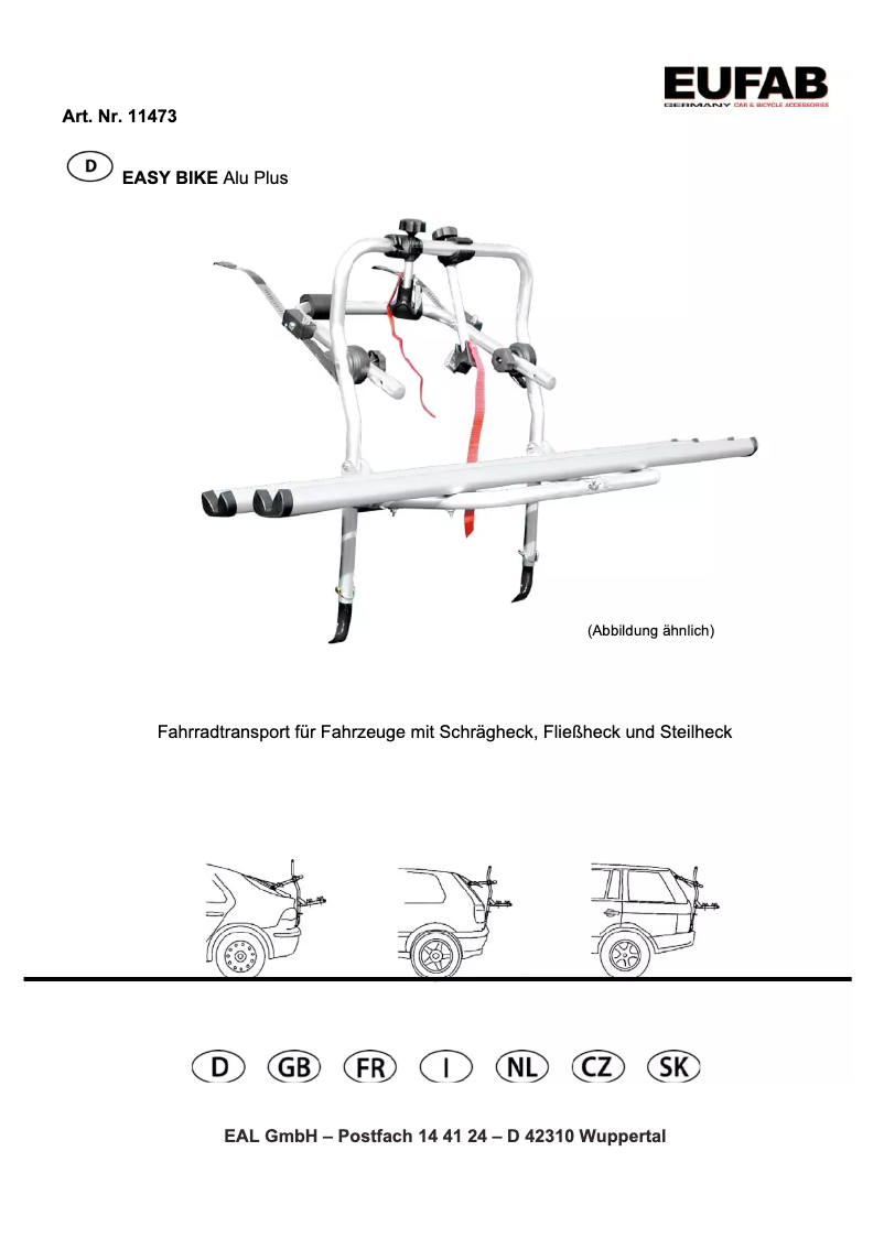 Page 1 de la notice Manuel utilisateur EAL EASY BIKE Alu Plus