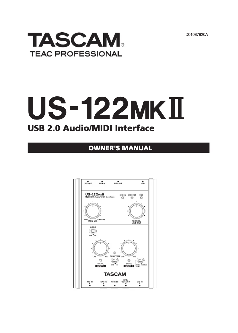 Page n°1 - Manuel utilisateur Tascam US-122MKII