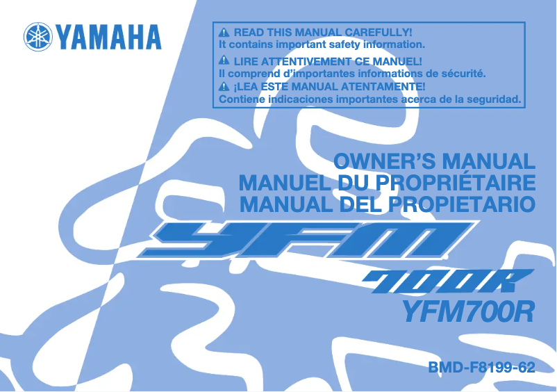 Imagen de la primera página del manual del dispositivo YFM700R (2025)
