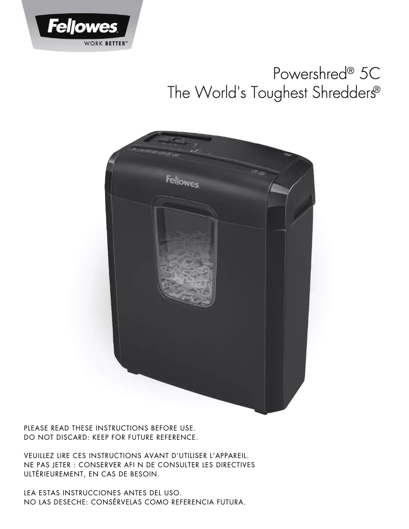 Image de la première page du manuel de l'appareil Powershred 5C