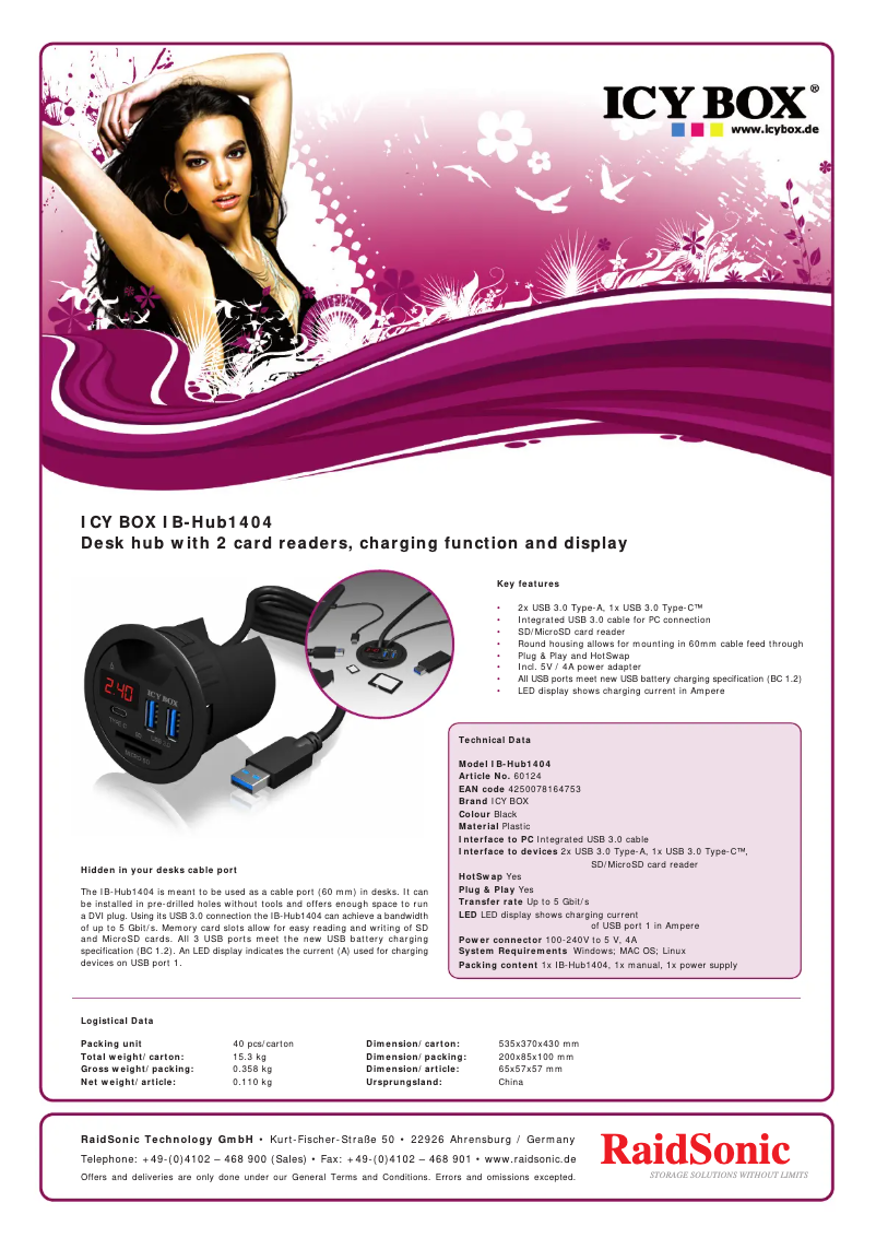 Page n°1 - Fiche technique Icy Box IB-HUB1404